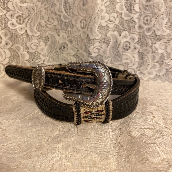 Vintage Leather Handmade Belt with Silver Ornate Buckle - Picture 5 of 11
